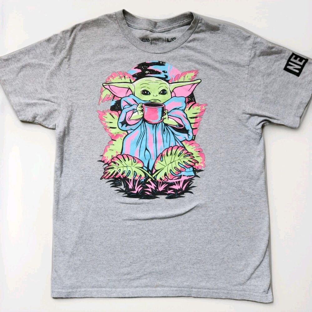 Star Wars x Neff Gray Grogu Baby Yoda Coffee Tropical Graphic Shirt Adult Sz L